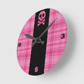 ストロベリープレイドスカル ラウンド壁時計 (傾斜)