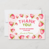 ストロベリーベビーガールシャワーサマーピンク サンキューカード (正面)