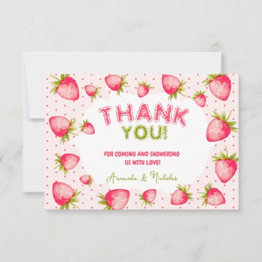 ストロベリーベビーガールシャワーサマーピンク サンキューカード (正面)