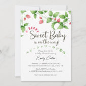 ストロベリーベビーガールシャワーリース水彩可愛い 招待状 (正面)