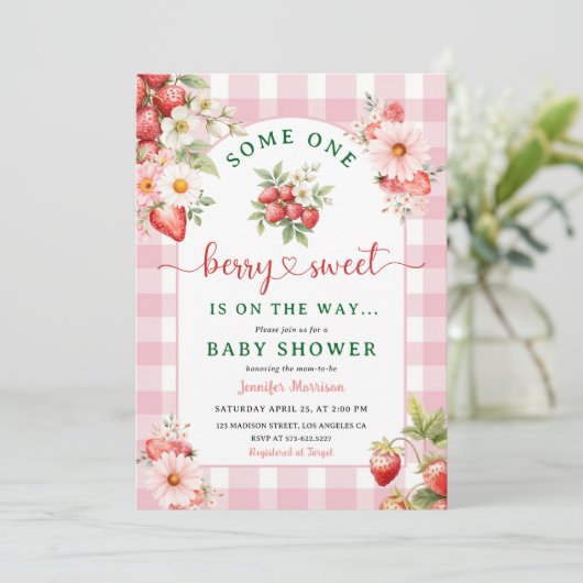 ストロベリーベビーシャワーガールピンクベリースウィート 招待状 (スタンド正面)