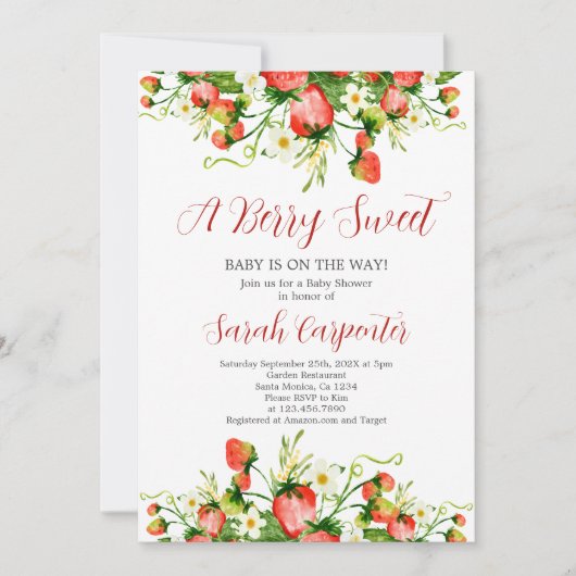 ストロベリーベビーシャワーガール招待状 招待状 (正面)