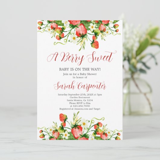 ストロベリーベビーシャワーガール招待状 招待状 (スタンド正面)