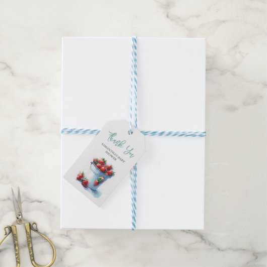 ストロベリーベビーシャワーメッセージカードテンプレート ギフトタグ (より糸付き)