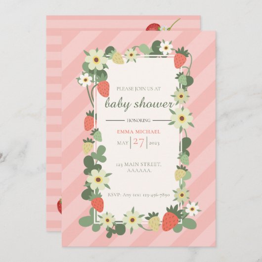 ストロベリーベビーシャワー招待状 招待状 (正面/裏面)