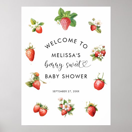 ストロベリーベリエレガントースイートベビーシャワーウェルカム ポスター (正面)