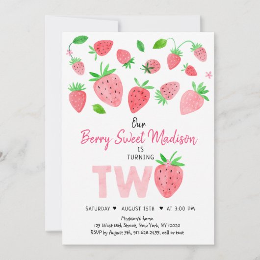 ストロベリーベリースウィートセカンド誕生日 招待状 (正面)
