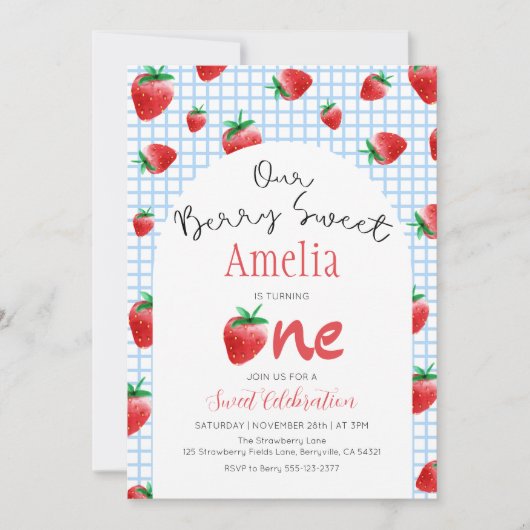 ストロベリーベリースウィートファースト誕生日招待状 招待状 (正面)
