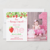 ストロベリーベリースウィートファースト誕生日 招待状 (正面)