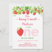 ストロベリーベリースウィートフローラファースト誕生日 招待状 (正面)