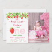 ストロベリーベリースウィートフローラファースト誕生日 招待状 (正面)