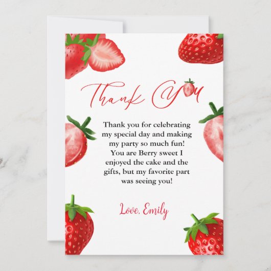 ストロベリーベリースウィート誕生日サンキューカード 案内状 (正面)