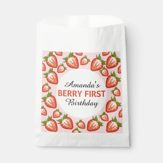 ストロベリーベリーファースト誕生日ベビーガールピンク フェイバーバッグ (正面)