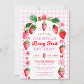 ストロベリーベリー1stバースデーウォーターカラー写真 招待状 (正面)