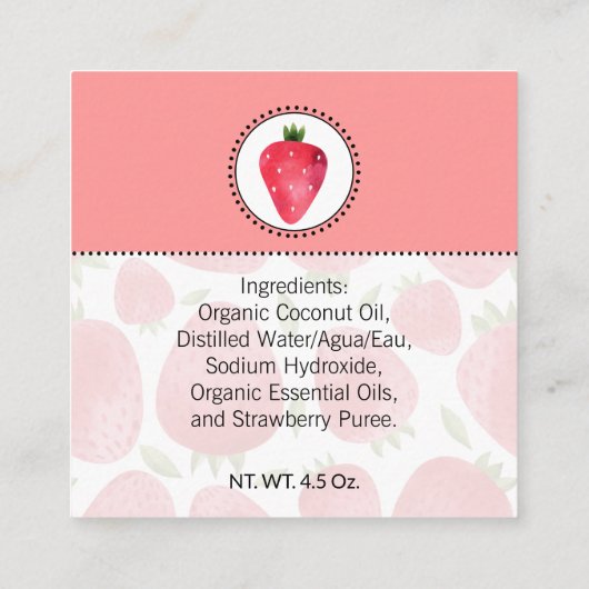 ストロベリーホームメイドバス&体ラベル |ラベル スクエア名刺 (裏面)