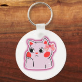 ストロベリーボウピンク子猫 – かわいい漫画デザイン キーホルダー (正面)