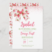 ストロベリーボウ誕生日 招待状 (正面/裏面)