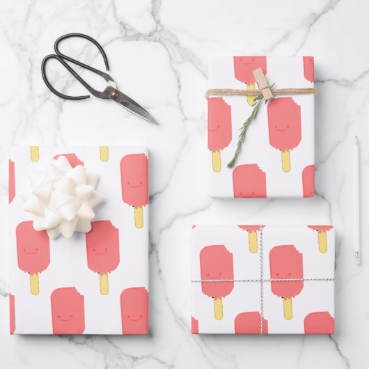 ストロベリーポップシクルキュートカートゥーンスケッチ ラッピングペーパーシート (正面)