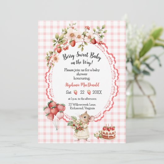 ストロベリーマウスのベビーシャワー招待状 招待状 (スタンド正面)
