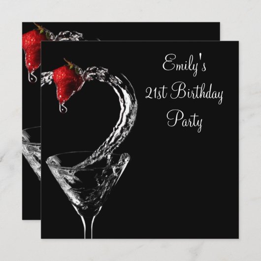 ストロベリーマルティーニカクテルバースデーパーティー 招待状 (正面/裏面)
