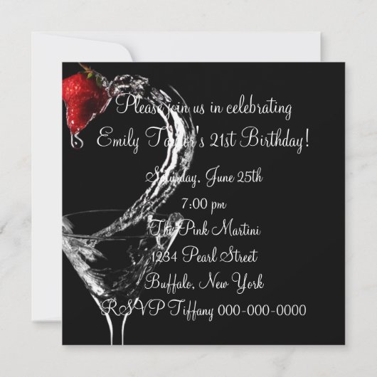 ストロベリーマルティーニカクテルバースデーパーティー 招待状 (裏面)