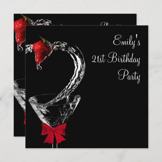 ストロベリーマルティーニカクテルバースデーパーティー 招待状 (正面/裏面)