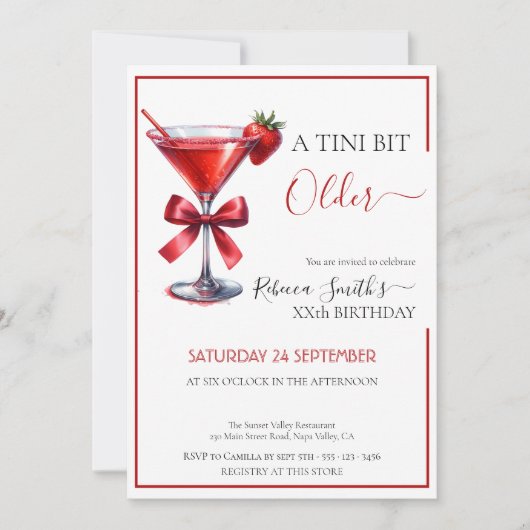 ストロベリーマルティーニ「ティニは少し古い」誕生日 招待状 (正面)