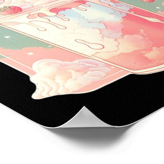 ストロベリーミルクシェイクかわいいロフィキュートパステル ポスター (角)