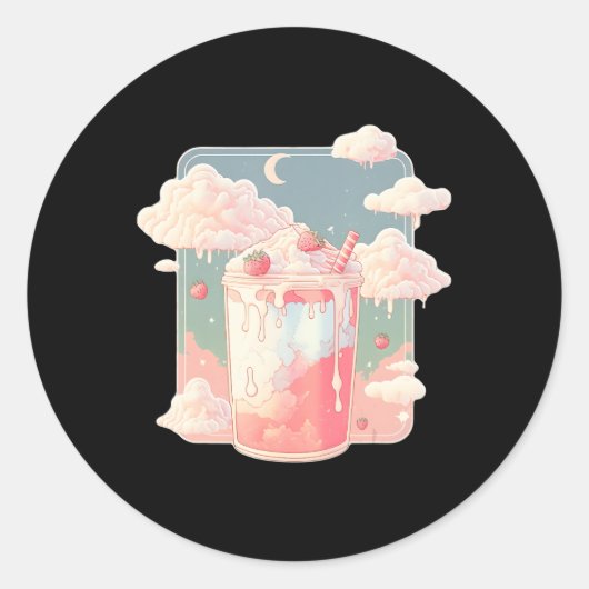 ストロベリーミルクシェイクかわいいロフィキュートパステル ラウンドシール (正面)