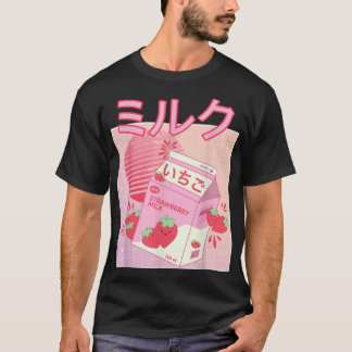 ストロベリーミルクシェイクカートンおもしろいレトロ90s日本 tシャツ