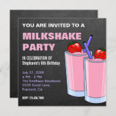 ストロベリーミルクシェイクシャルボードバースデーパーティー 招待状 (正面/裏面)