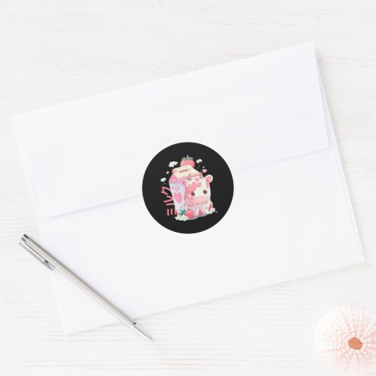 ストロベリーミルクミルクシェイクカウカートンカートンかわいいかわいいJ ラウンドシール (封筒)