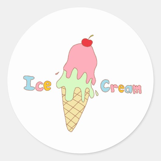 ストロベリーミントアイスクリームコーン ラウンドシール (正面)