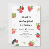 ストロベリーラズベリー第一女子1st誕生日 招待状 (正面)
