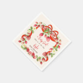 ストロベリーリボン弓コケットベビーシャワー スタンダードカクテルナプキン (角)