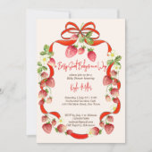 ストロベリーリボン弓コケットベビーシャワー 招待状 (正面)