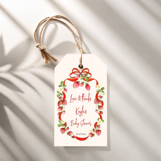 ストロベリーリボン弓コケット赤ちゃんシャワーのお願い ギフトタグ