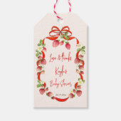 ストロベリーリボン弓コケット赤ちゃんシャワーのお願い ギフトタグ (正面)