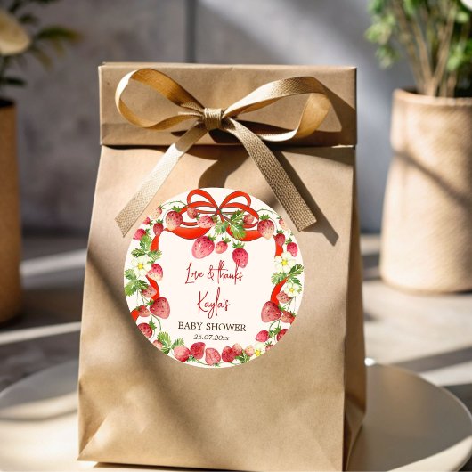 ストロベリーリボン弓コケット赤ちゃんシャワーのお願い ラウンドシール