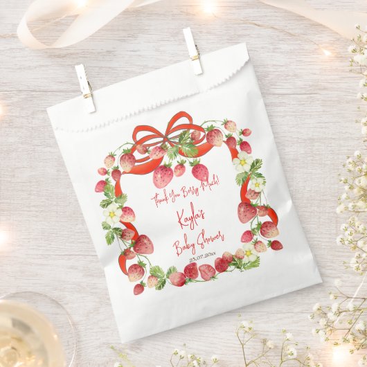 ストロベリーリボン弓コケット赤ちゃんシャワー好み フェイバーバッグ (クリップ留めされた状態)