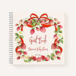 ストロベリーリボン弓ベビーシャワーゲストブック ノートブック
