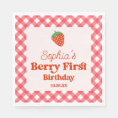ストロベリーレッドピンクベリー第1誕生日パーティー スタンダードランチョンナプキン (正面)