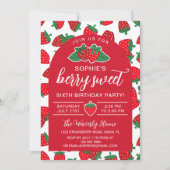 ストロベリーレッドベリースウィートバースデーパーティー 招待状 (正面)