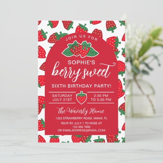 ストロベリーレッドベリースウィートバースデーパーティー 招待状 (スタンド正面)