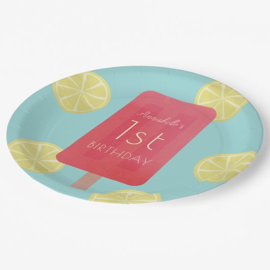 ストロベリーレモネードポプシクルガール誕生日 ペーパープレート (アングル)