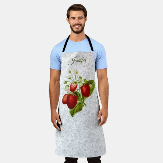 ストロベリーレースパーソナライズされたルックキッチンエプロン エプロン (着用した状態)