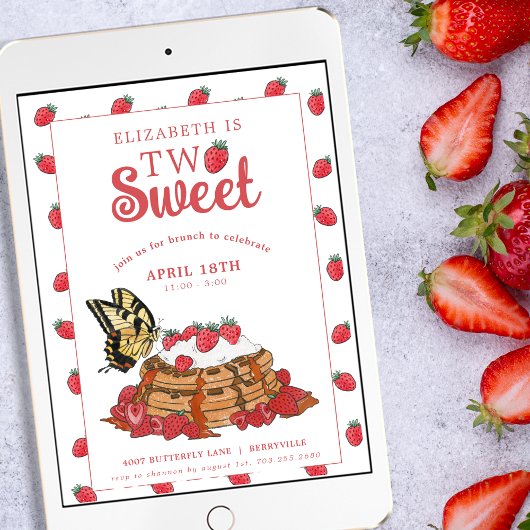ストロベリーワッフルブランチ | 2つのスウィート誕生日 招待状