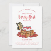 ストロベリーワッフルブランチ | Berry First誕生日 招待状 (正面)