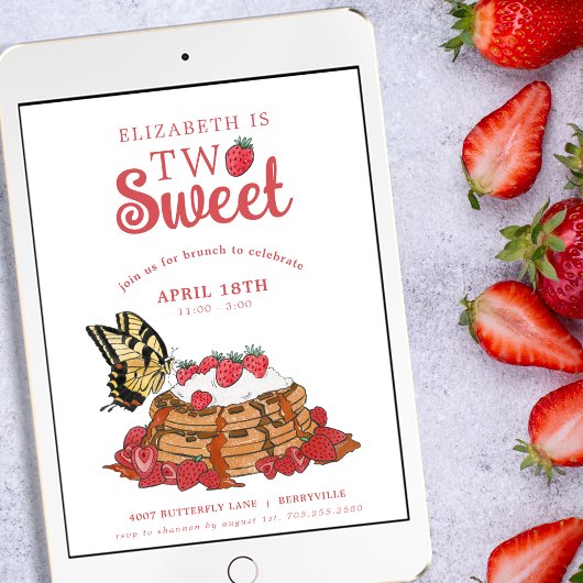 ストロベリーワフルバタフライ | 2つのスウィート誕生日 招待状