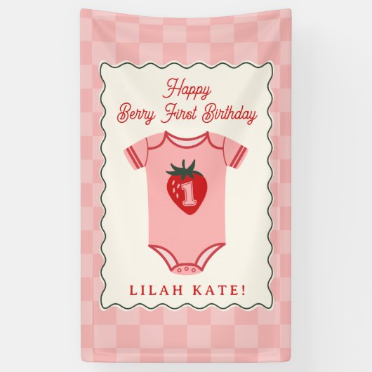 ストロベリーワンバースデー市松模様にディスーツ 横断幕 (縦)